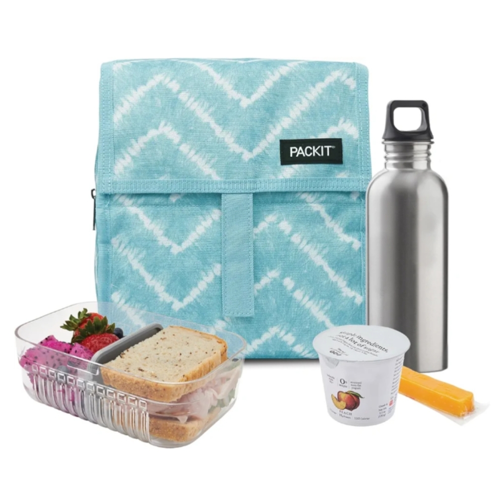 🆕 PackIt Freezable Lunch Bag Blue Aqua Tie Dye - Foldable Lunch Bag -Kids Lunch